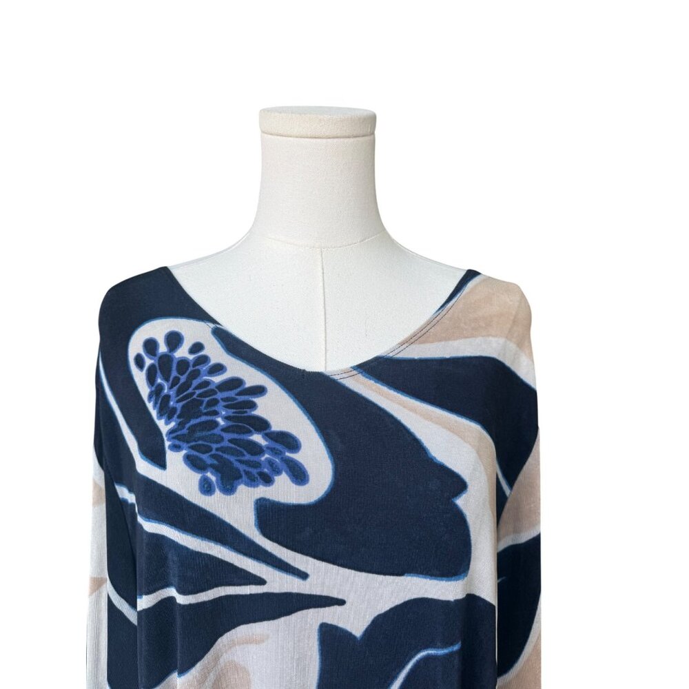 Chicos Travelers Slinky Knit Long Sleeve‎ Floral Top Size 3 XL Artsy Art To Wear - Picture 2 of 8